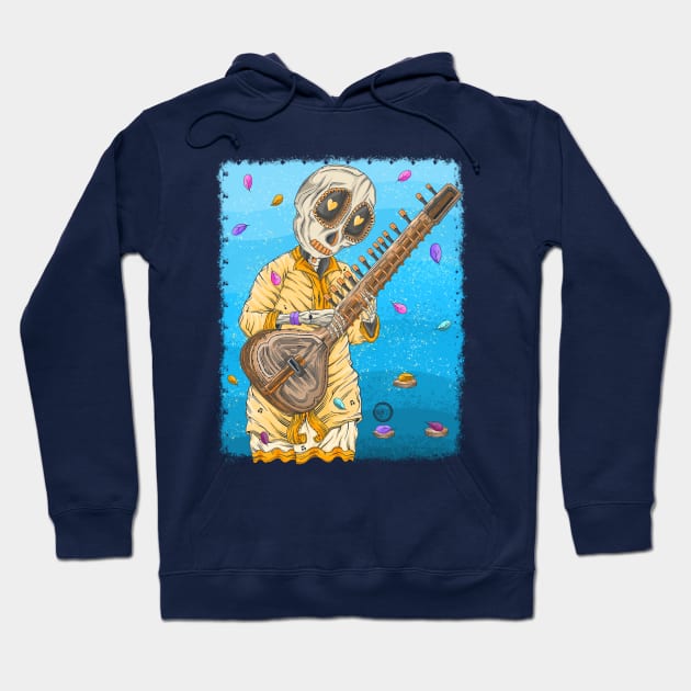 Skeleton Indian Sitar player Hoodie by Scriptnbones